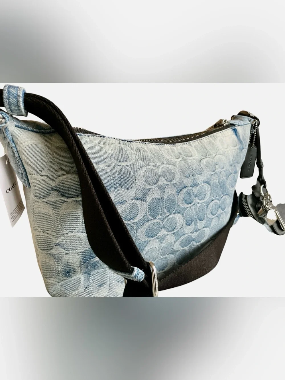 Coach Small Finn Signature Denim Crossbody Pouch Charms CDY53 NWT